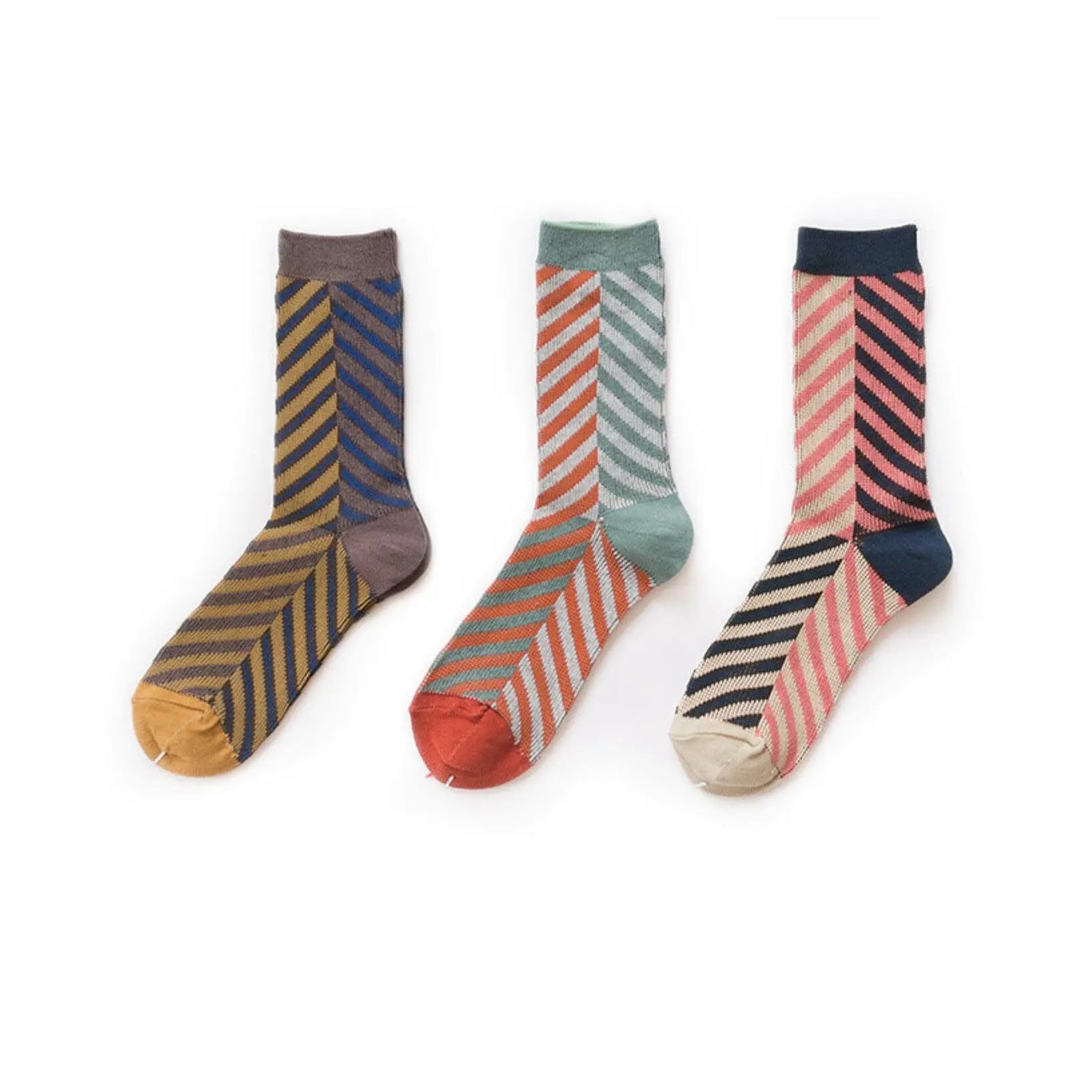 6 x Women Fashion Striped Contrast Color Crew Ladies Casual Cotton Socks 2-8