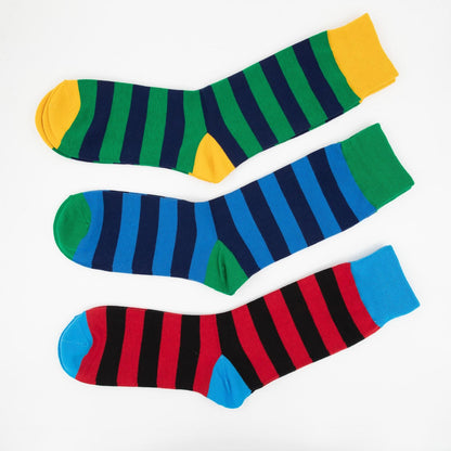 Men's 3 Pairs Striped Cotton Socks Black Red Blue
