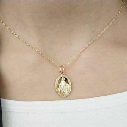 18K Gold Plated S925 Silver Madonna Virgin Mary Our Lady Golden Charm Necklace
