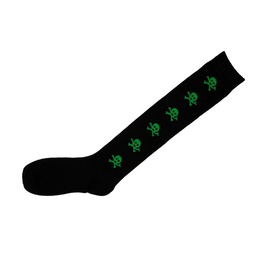 Green Skull Black Knee High Socks Ladies Long Womens