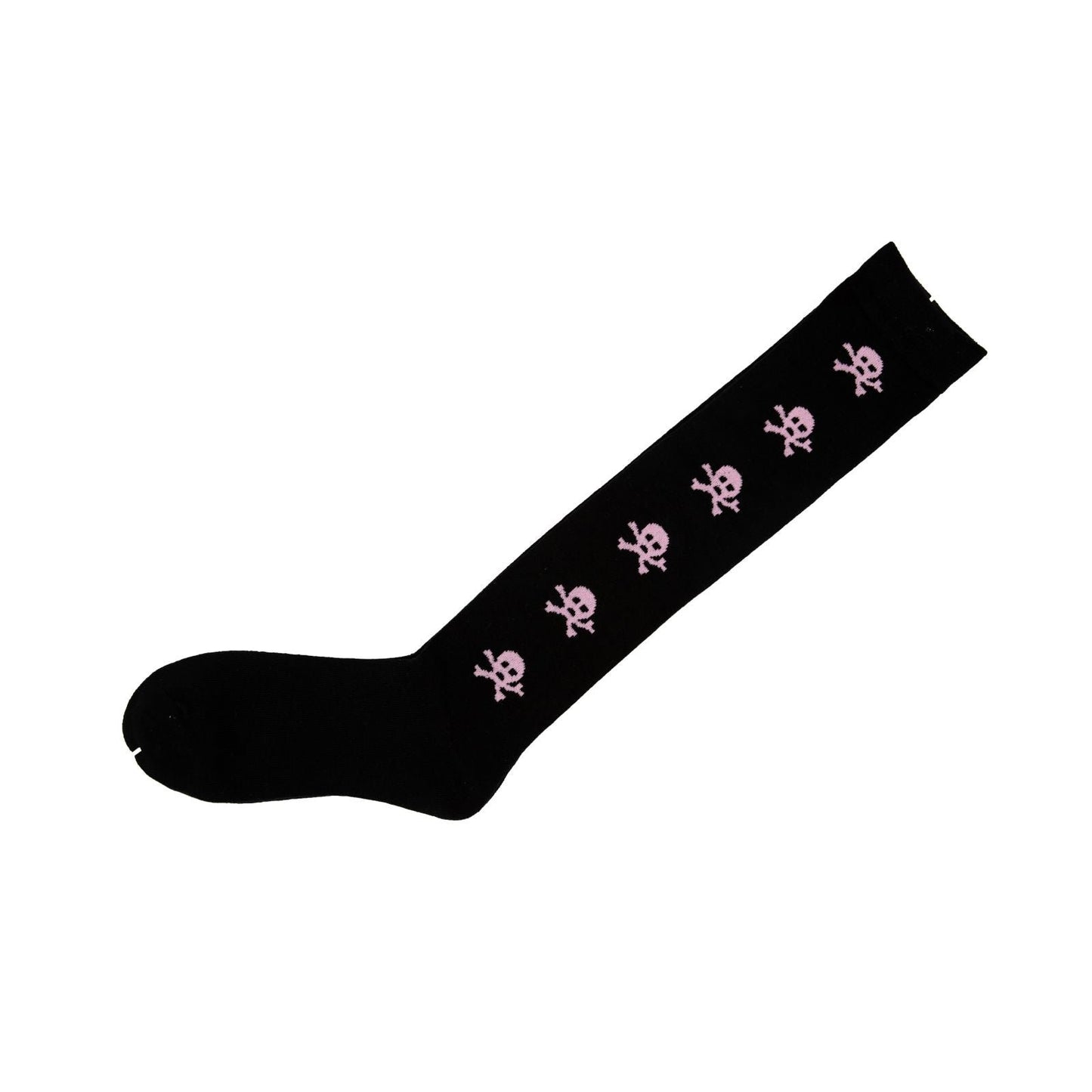 Pink Skull Black Knee High Socks Ladies Long Womens