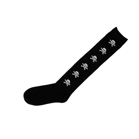 White Skull Black Knee High Socks Ladies Long Womens