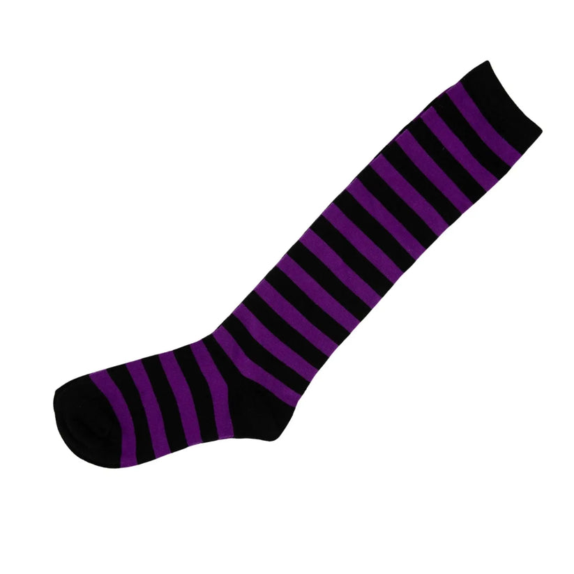 Purple & Black Striped Over-The-Knee Socks For Girls – Witchy, Punk & Halloween Style