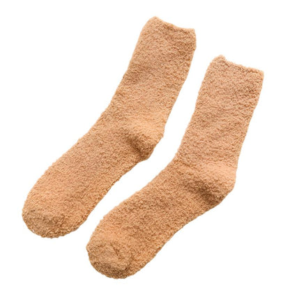 Fluffy Winter 6 Pack Sleeping Bed Socks Thick Unisex Beige