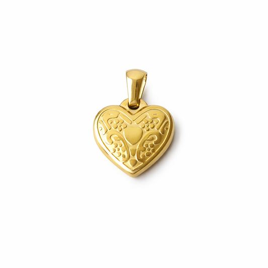 Gold Plated Heart Pendant Necklace Charm with Roman Coin Portrait, 18K Look, No Chain