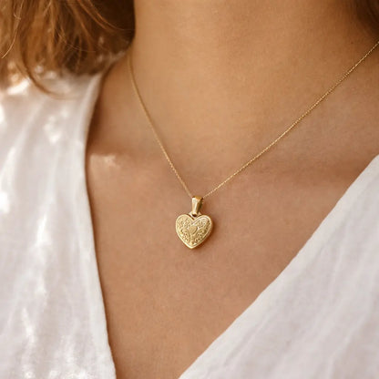 Gold Plated Heart Pendant Necklace Charm with Roman Coin Portrait, 18K Look, No Chain Crushes.
