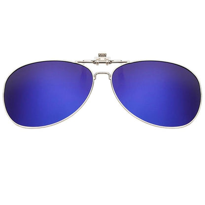 Mirrored Blue Silver Frame Clip On Sunglass