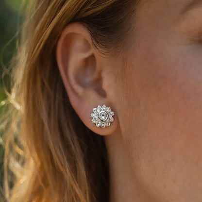 Cubic Crystal Star Flower Rhinestone Stud Earrings in Sterling Silver, Bridesmaid Gift Crushes.