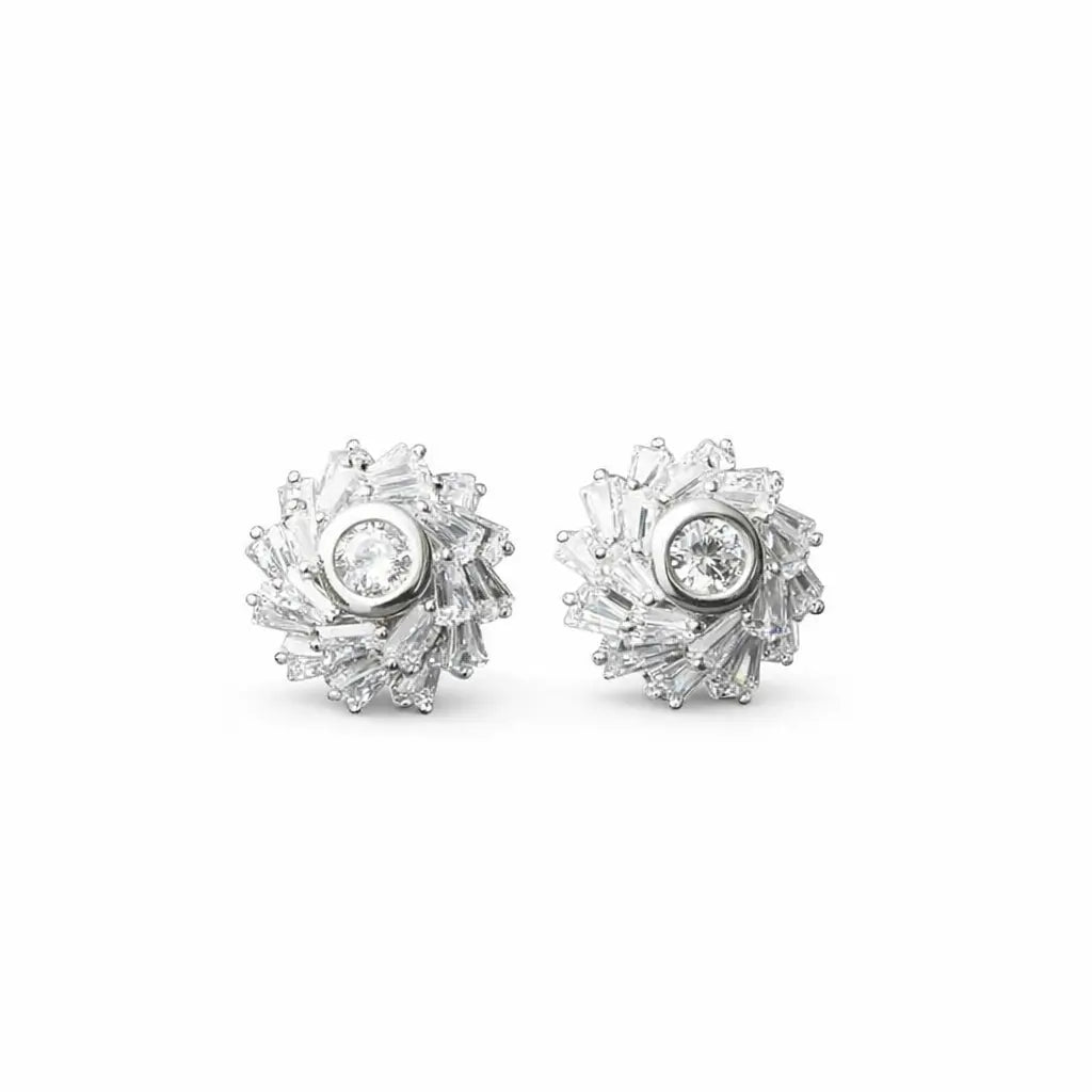 Cubic Crystal Star Flower Rhinestone Stud Earrings in Sterling Silver, Bridesmaid Gift Crushes.