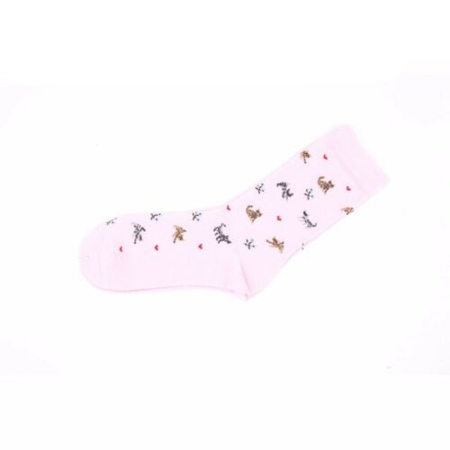 Cute Cat 2 Pairs Black Pink Crew Socks for Women