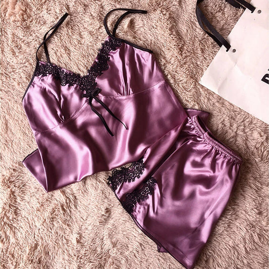 Ladies Cami Set Silk Touch Nightwear Champagne Purple Summer Womens Nightie AU