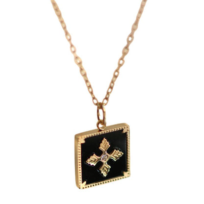 Elegant Gold-Plated Square Pendant Necklace with Embossed Snowflake Design