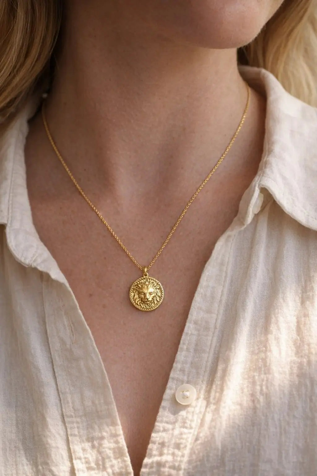 Ancient Lion Head Coin Necklace model image
