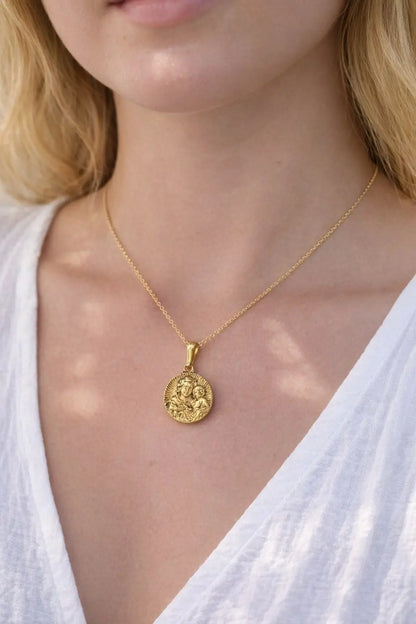 Gold Plated Roman Coin Pendant sku-9-L09 放射双人 model image