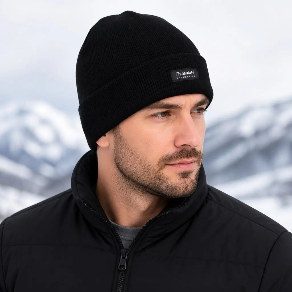 Men's Thinsulate Insulated Polar Fleece Beanie Winter Thermal Knit Hat model image