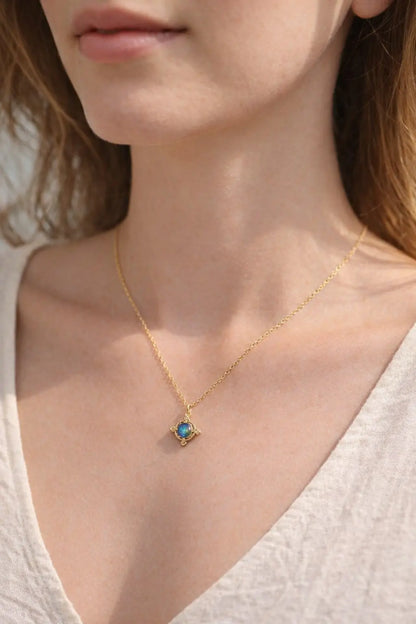 Mini Court-Inspired Dreamy Blue Faux Opal Petite Collarbone Necklace model image