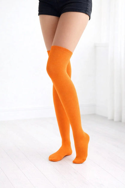 New Womens Ladies Cotton Socks Black Hot Pink Thigh High Socks Size 2-8 model image