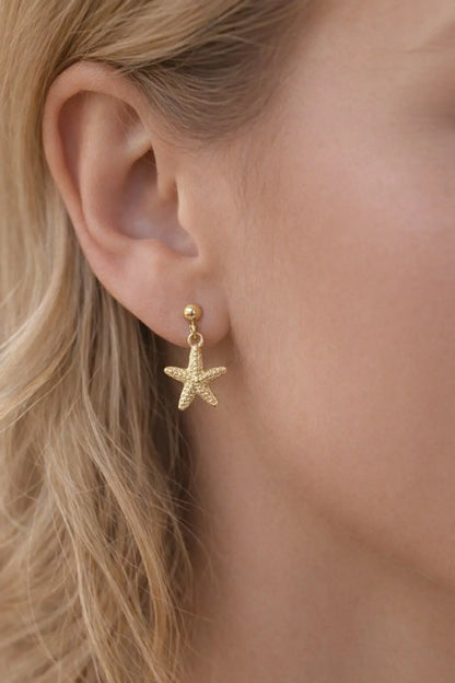 Plated Sea Star Drop Earrings Dangle Drop Studs Womens Gift JE_2105 model image