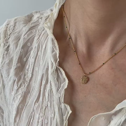 Monstera Leaf Pendant Necklace for Women, 18K Gold PVD Coated 304 Stainless Steel, Waterproof Non-Tarnish Dainty Chain Necklace