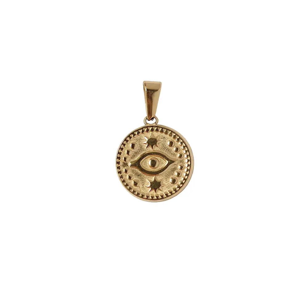 Gold Plated Roman Coin Portrait Pendant, 18K Antique Style Round Charm, No Chain Crushes.