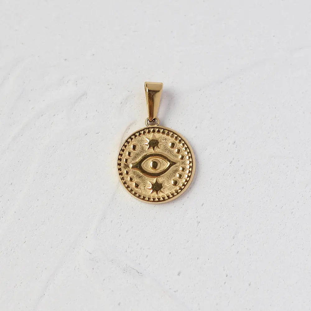 Gold Plated Roman Coin Portrait Pendant, 18K Antique Style Round Charm, No Chain Crushes.