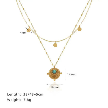 Bohemian Double Layer Necklace in 18K Gold Plated Titanium Steel with Artificial Turquoise Pendant Crushes.