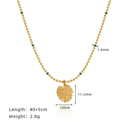 Tropical Botanical Leaf Beaded Necklace in Gold-Plated Titanium Steel Crushes.