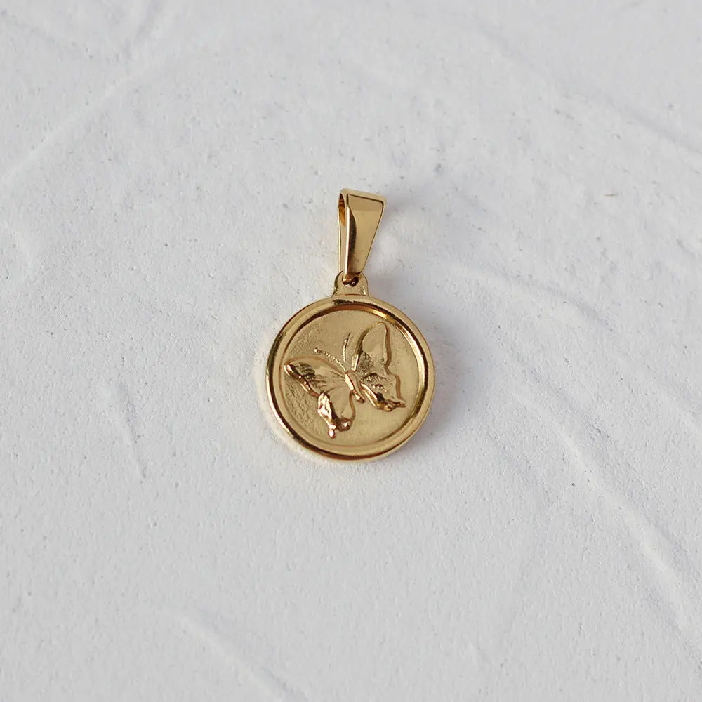 Gold Plated Roman Coin Pendant sku-5-L05 圆形蝴蝶 Crushes.