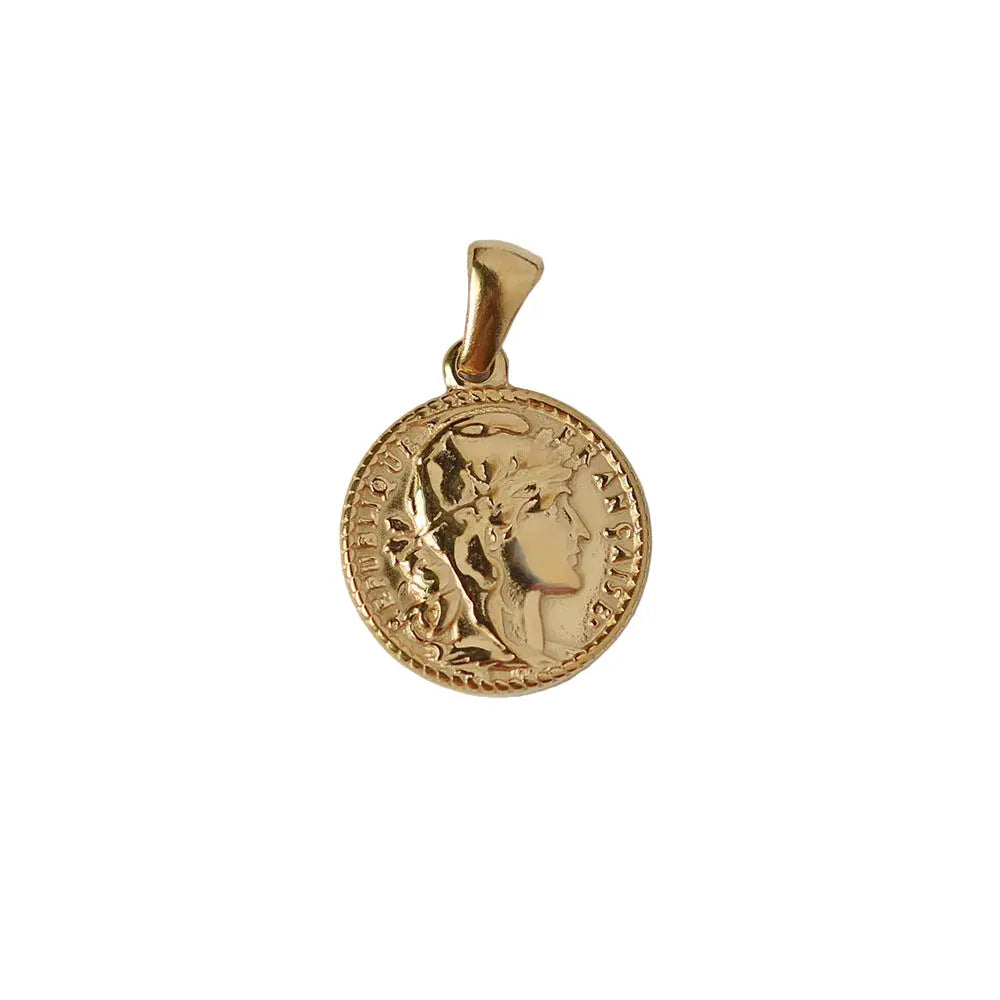 Gold Plated Roman Coin Portrait Pendant, 18K Antique-Style Charm, No Chain Crushes.
