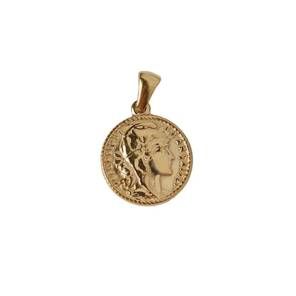 Gold Plated Roman Coin Portrait Pendant, 18K Antique-Style Charm, No Chain Crushes.