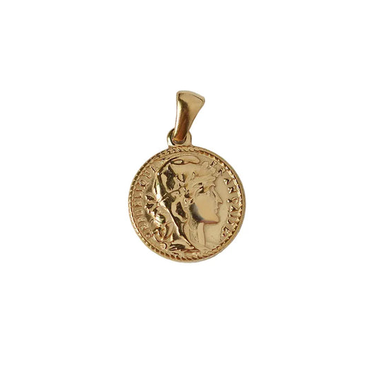 Gold Plated Roman Coin Portrait Pendant, 18K Antique-Style Charm, No Chain Crushes.