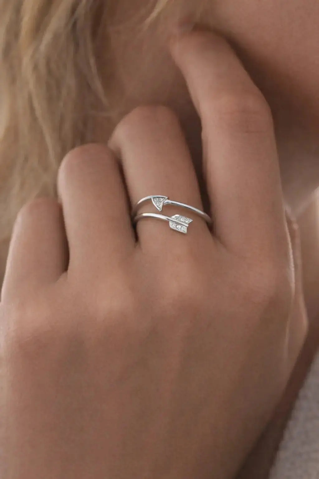 Solid Sterling Cupid Arrow Adjustable Ring model image