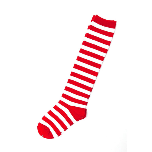 Ladies Red White Striped Womens Cotton Knee High Socks - Pantsnsox