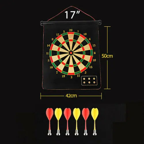 Magnetic Rollup Dart Board 4 Darts Large Double Side Dartboard Game 17" Pantsnsox