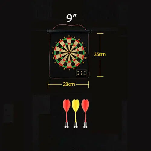 Magnetic Rollup Dart Board 4 Darts Large Double Side Dartboard Game 9” Pantsnsox