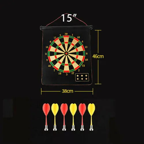 Magnetic Rollup Dart Board 4 Darts Large Double Side Dartboard Game 15" Pantsnsox