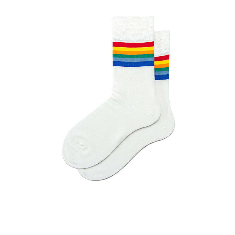 Unique Rainbow Striped Socks 2 Pairs Black White