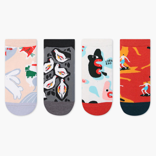 Women's Low Cut Abstract Art Socks – 4-Pack Bold & Unique Designs