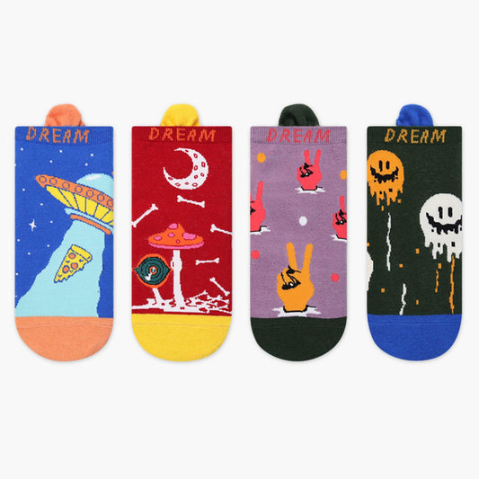 Women's & Girls Low Cut Halloween Socks – 4-Pack Spooky & Fun Designs