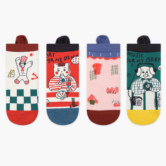 Women's & Girls Low Cut Music & Art Socks – 4-Pack Creative & Playful Designs