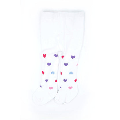 Infant Toddler White & Colorful Heart Cotton Tights -2-Pack