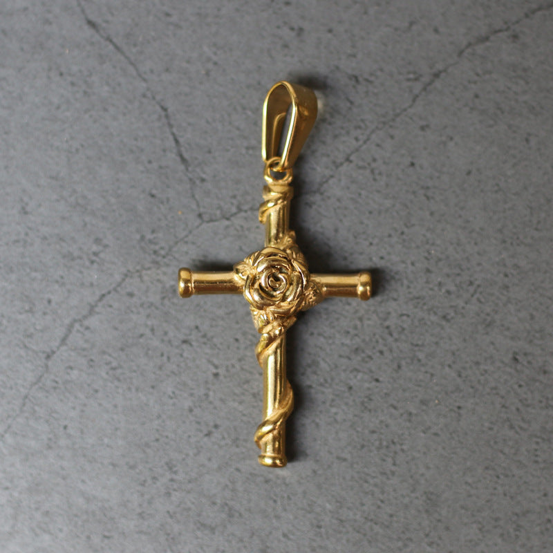 Rose Cross Pendant Golden Charm - Pantsnsox