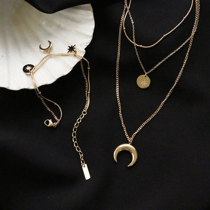 Star Moon Triple Chain Gold Layering Necklaces Bracelets