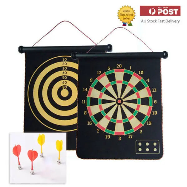 Magnetic Rollup Dart Board 4 Darts Large Double Side Dartboard Game 9” Pantsnsox