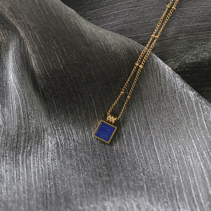 Lapis Lazuli Square Pendant Necklace Modern Geometric Design