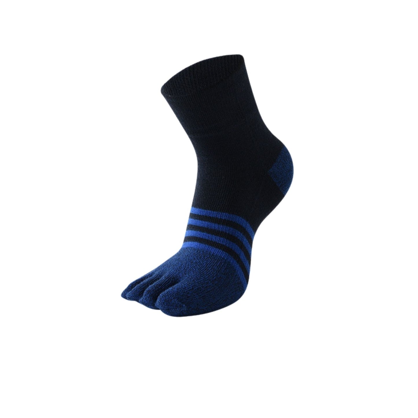 6 Pairs Black Blue Strip Color Compact Toe Socks