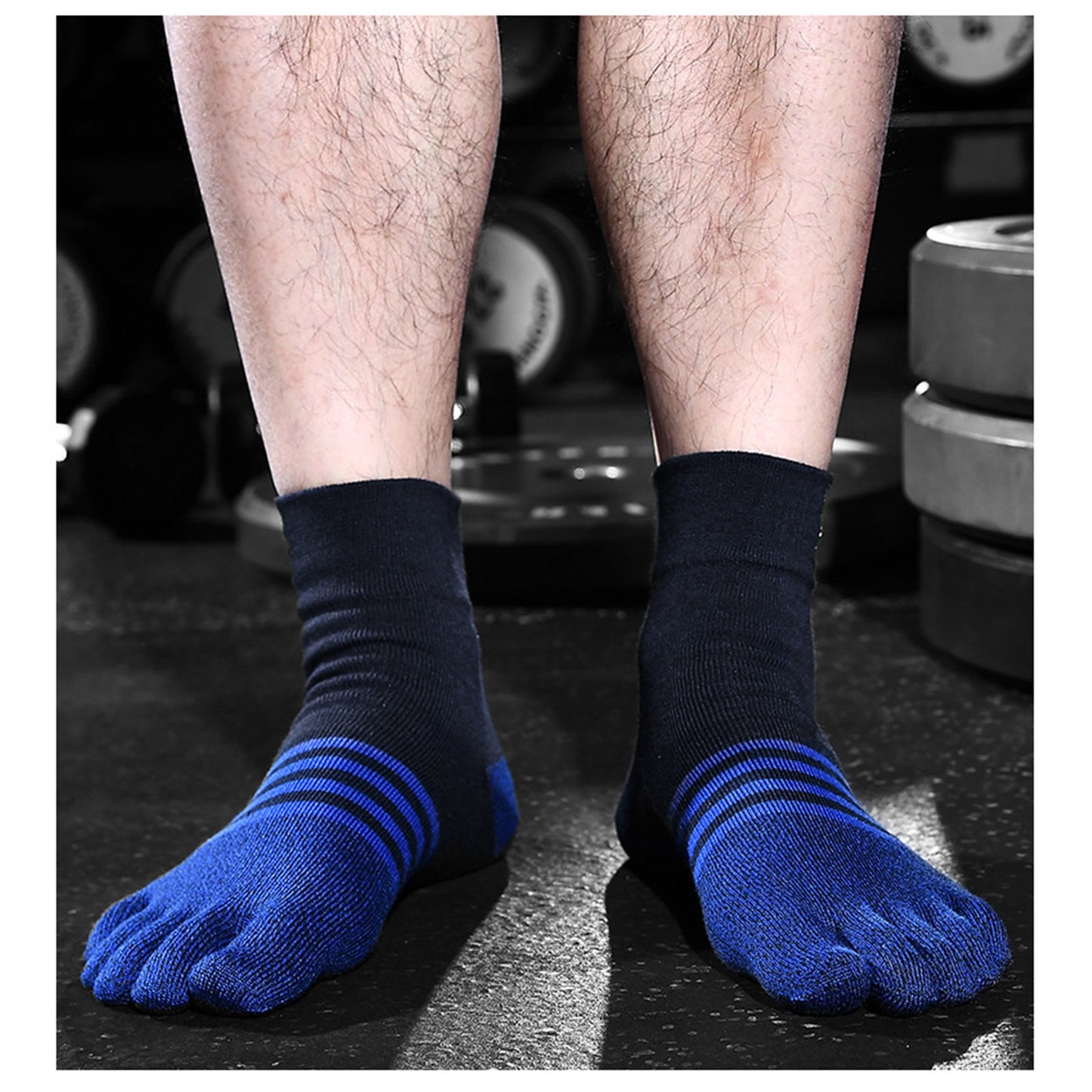 6 Pairs Black Blue Strip Color Compact Toe Socks