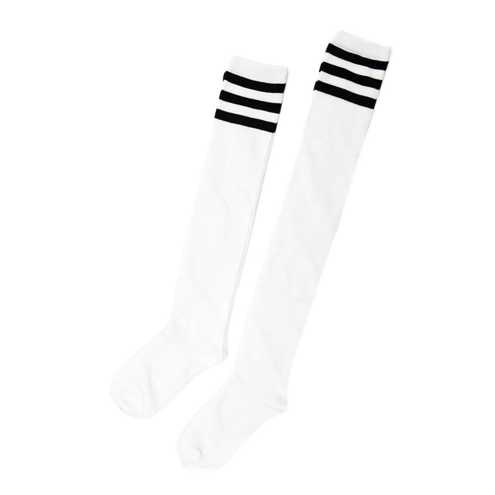 Womens Striped Top Black White Cotton Knee High Socks Over the Knee Thigh High - Pantsnsox
