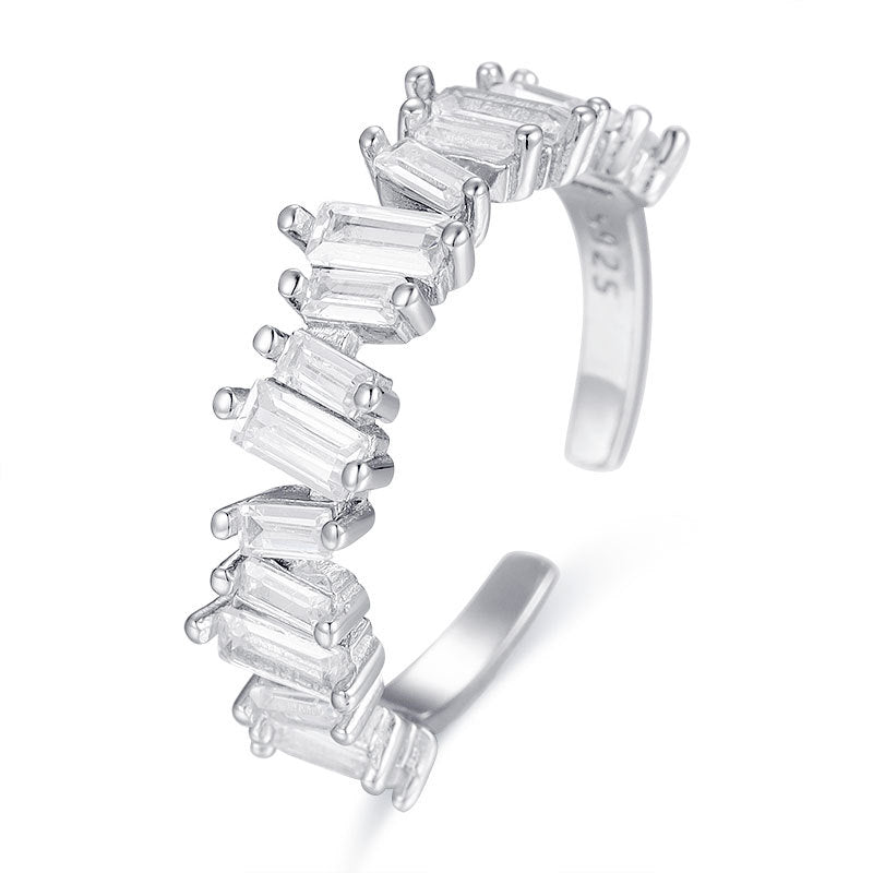 Sterling Silver S925 Zirconia Crystal Art Irregular Adjustable Ring Gift for Her - Pantsnsox