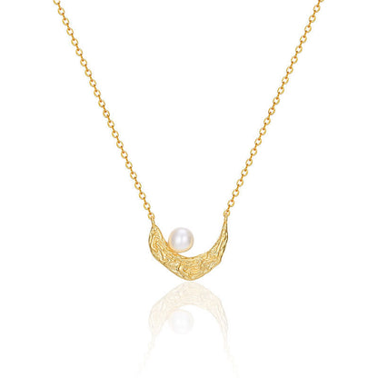 Lunar with Pearl 18K Gold Plated S925 Silver Base Modern Design Moon Necklace